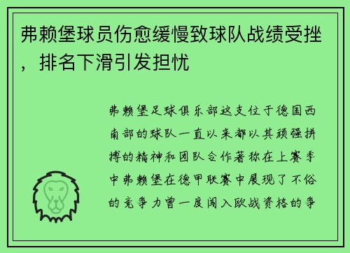 弗赖堡球员伤愈缓慢致球队战绩受挫，排名下滑引发担忧